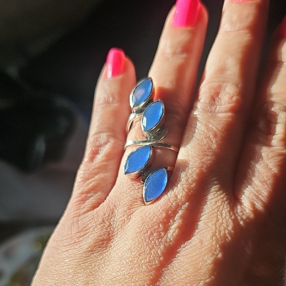 Blue Chalcedony And Silver Statement Ring With El… - image 2